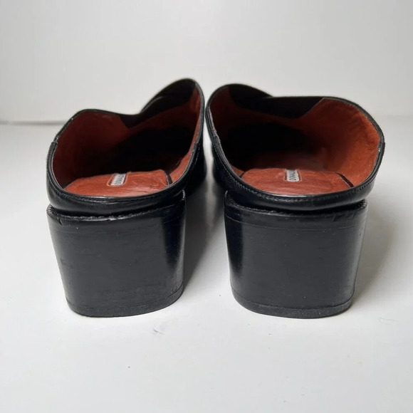Donald Pliner Mule Heels Size 7.5 Black Cross Over Top Square Toe Shoes Spain - Picture 4 of 11